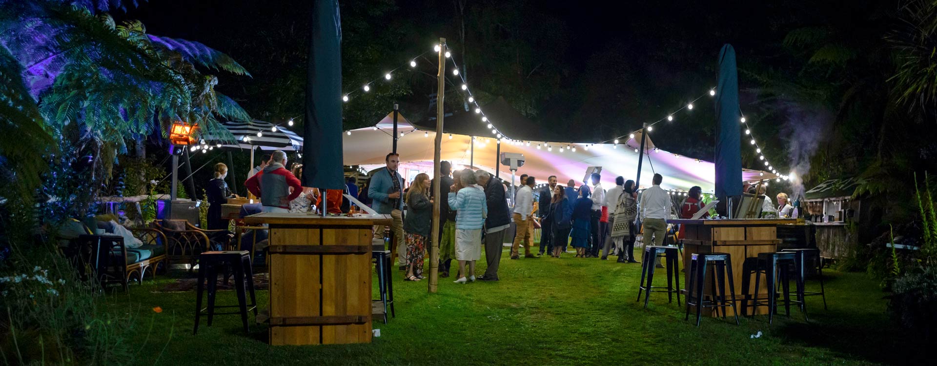 Beautifully lit marquee at night.