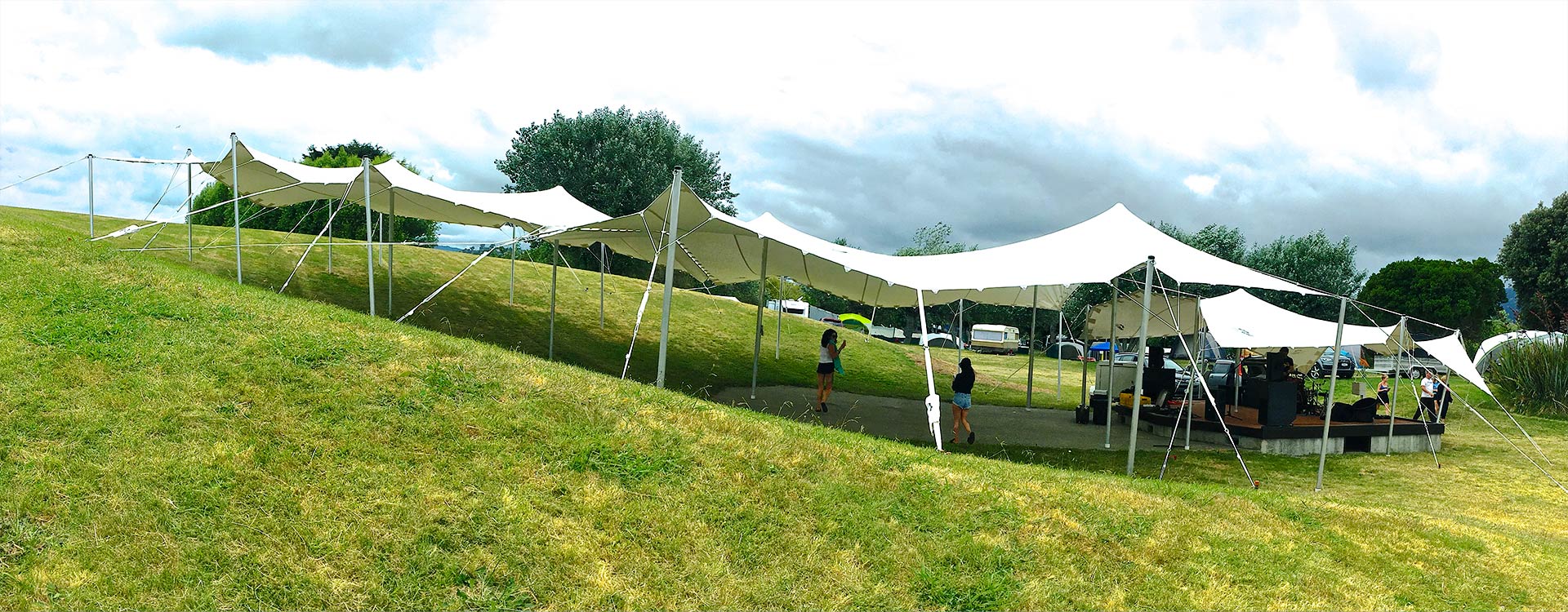 Flexi tents or stretch marquees can be installed on uneven ground.